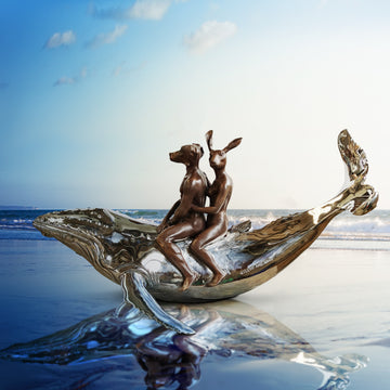 They Had a Big Whale of a Time (Bronze and Stainless Steel Sculpture)