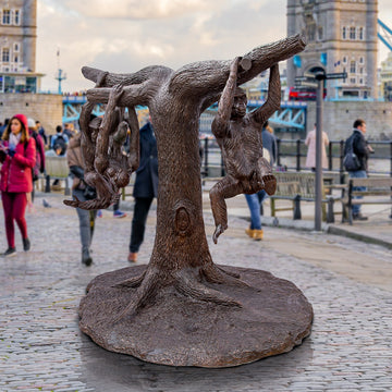 Wild Chimp Tree Climbing (Bronze Sculpture)