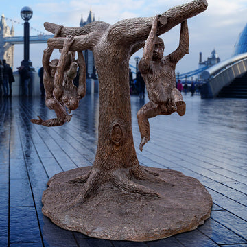 Wild Chimp Tree Climbing (Bronze Sculpture)