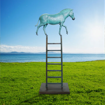 The Zebra Took One Giant Step Up (Bronze Sculpture)